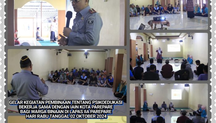 Kerjasama Dengan IAIN Kota Parepare, Lapas IIA Parepare Laksanakan Program Pembinaan Psikoedukasi Kepada Warga Binaan Pemasyarakatan.